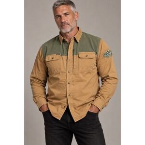 Poncho Outdoors Jack Links Cup Field Shirt Mens XL Tan Olive Quilted Magnetic